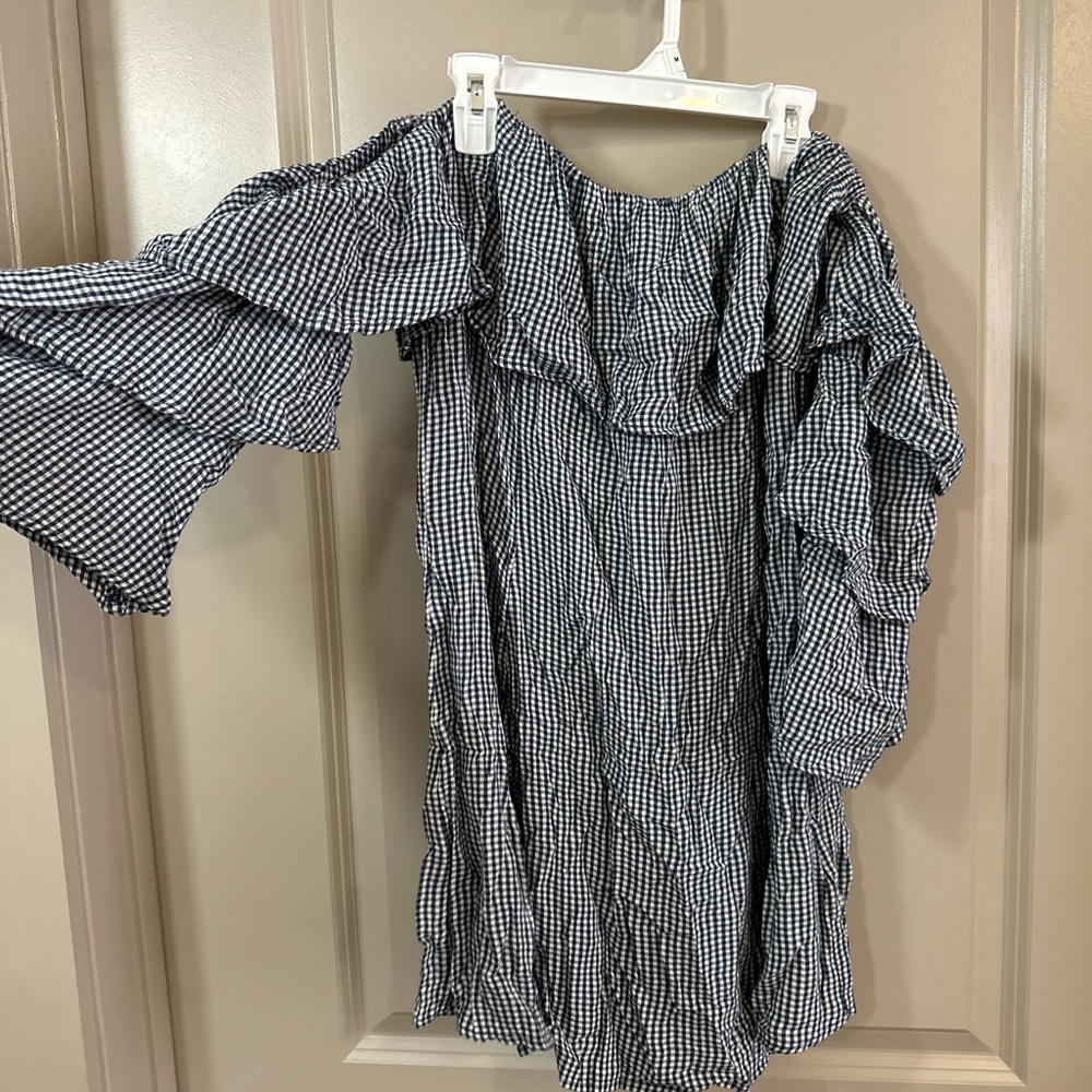 Gingham Ruffle Off the Shoulder Dress